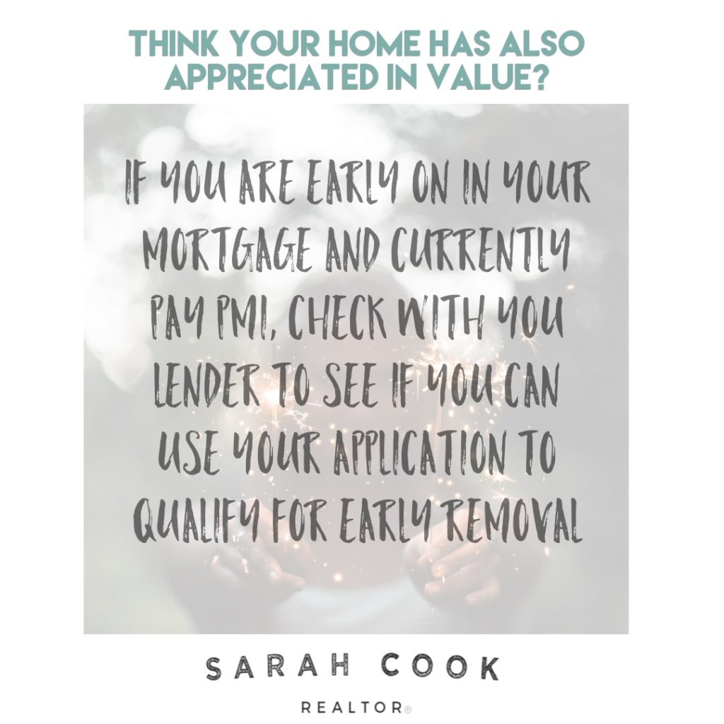 Mortgage Tip - Using Property Appreciation To Cancel PMI - Home Ownership Tips - Sarah Cook REALTOR - Graham Burlington Mebane Elon Alamance NC